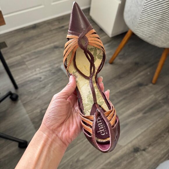 New Burgundy & Tan Strappy Closed Toe Heels Shoes by Charles David, Size 6.5 - Picture 9 of 9